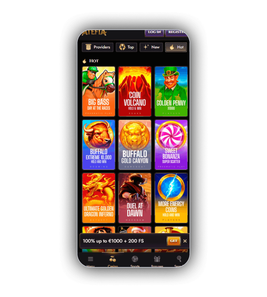 Atefia slots and live games on mobile